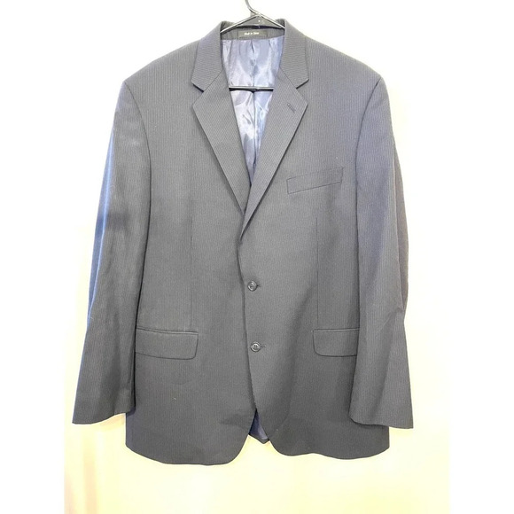 Calvin Klein | Men’s Black Gray Pinstripe Two Button Suit Jacket Blazer 44L - Picture 1 of 6